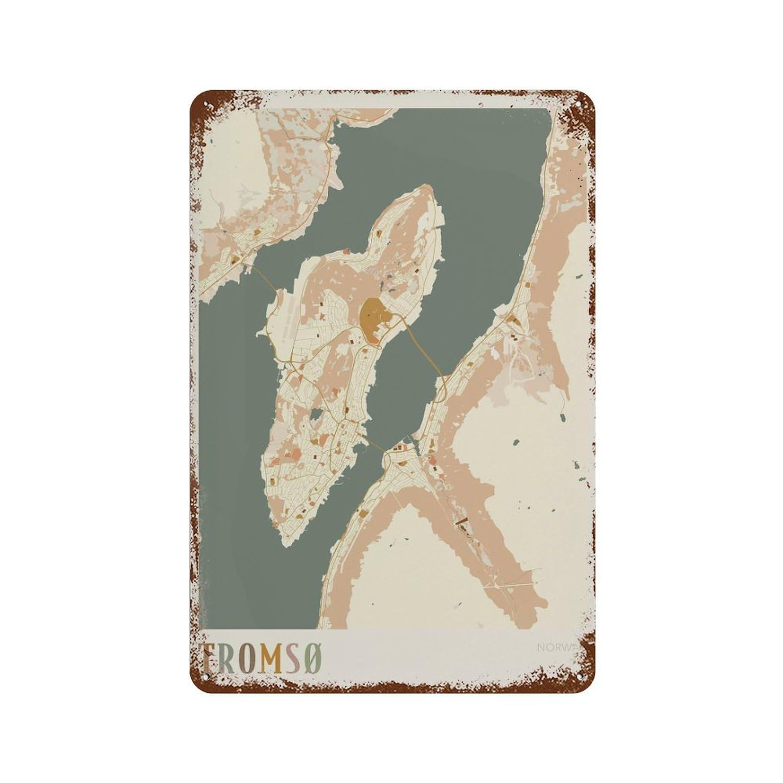 xiaoxiaoshen Tromso Map Norway Travel Gift Boho Wall Decor Art Metal Tin Poster Modern Home Decor Art Home Bar Shop Decorations Vintage Sign 30x20cm