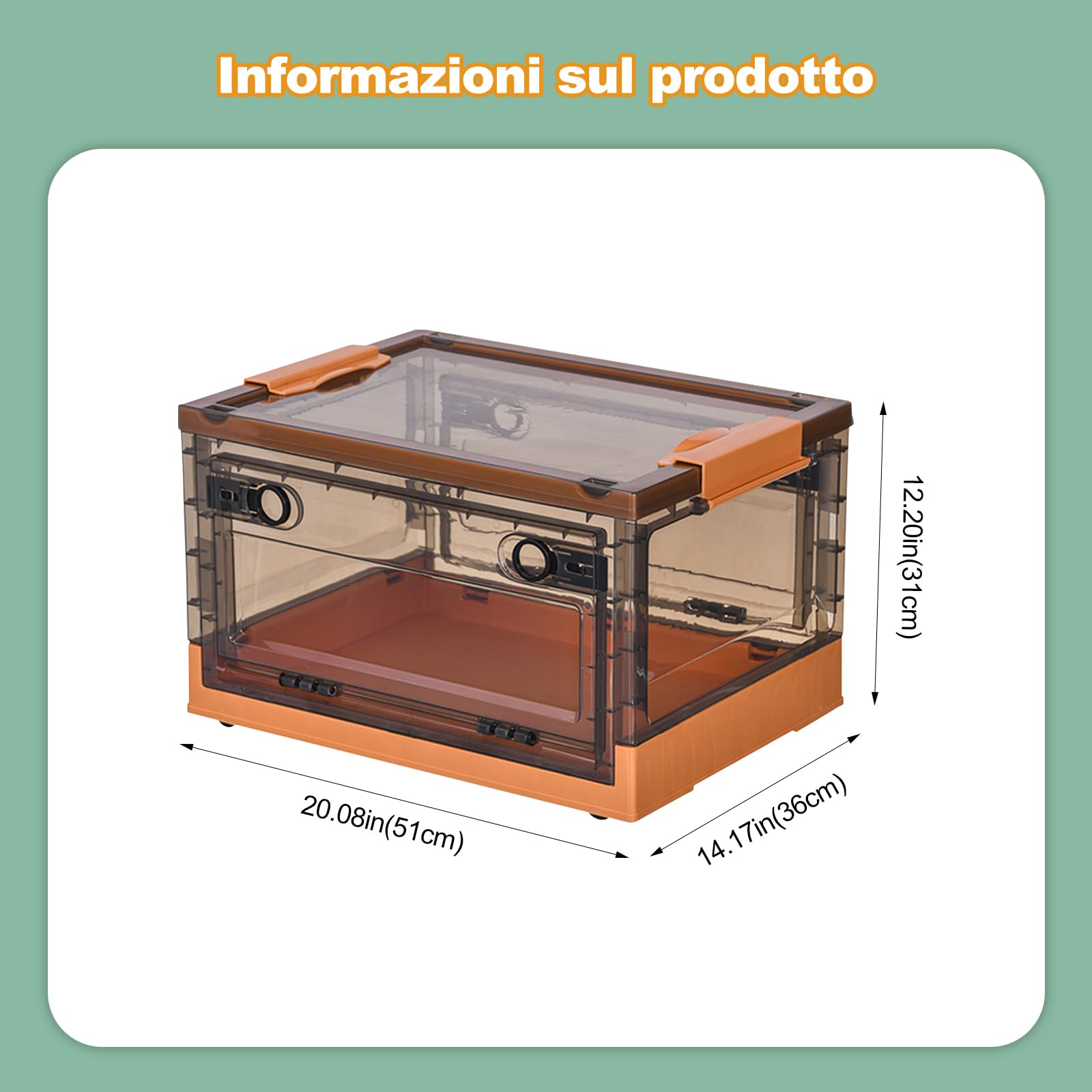 Ergocar Scatole Immagazzinaggio Plastica Pieghevole, Impilabili Scatola Organizer Trasparente, Scatole Pieghevoli con Coperchi e Ruote Nella, per Auto, Armadi, Casa, Ufficio