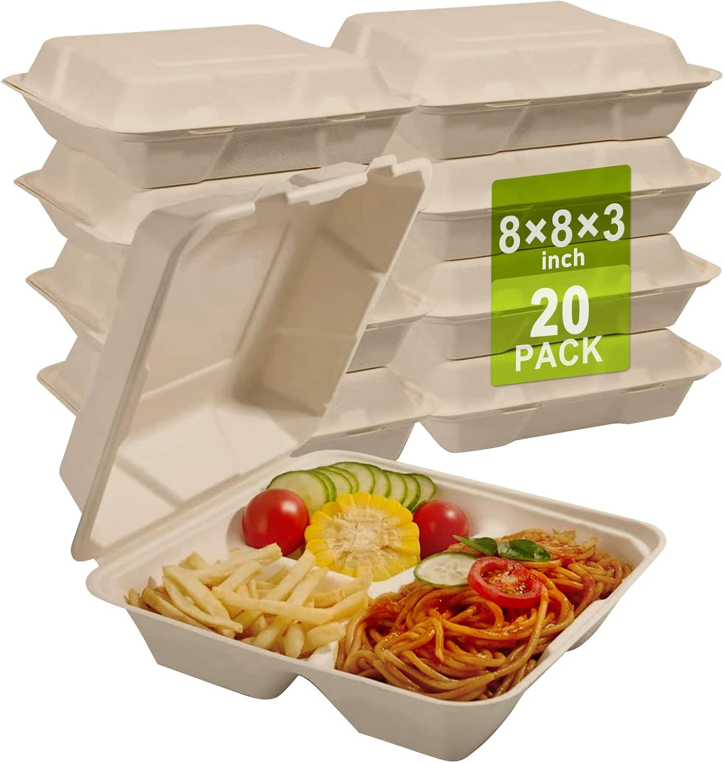 CVIUYO Rigid Compostable Clamshell Sugarcane Bagasse Takeaway Burger Container Heavy Duty