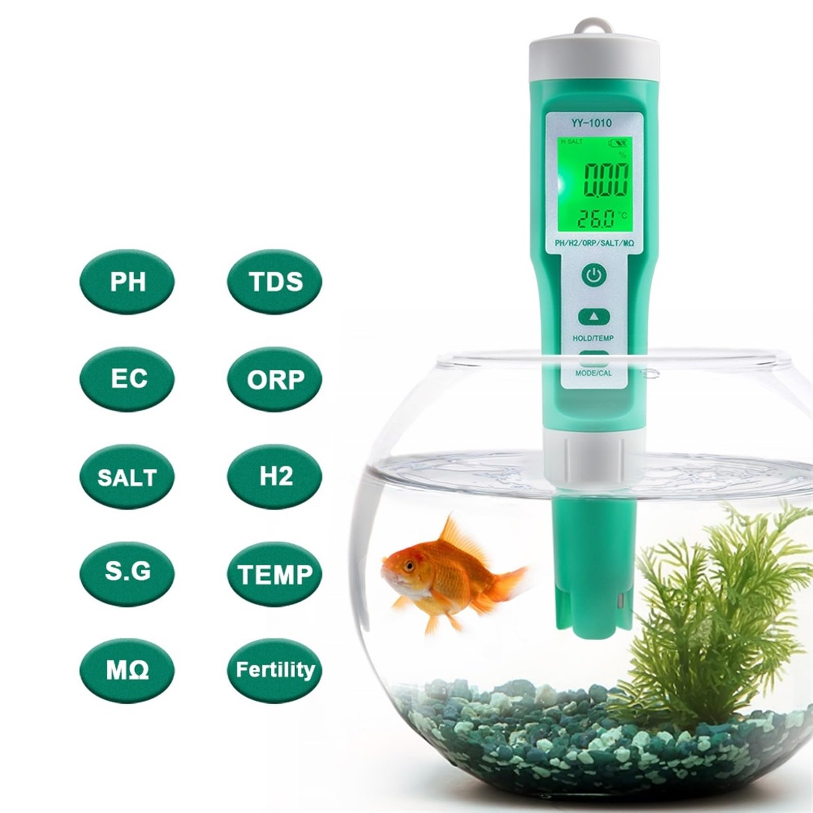 Tester miernika PH, 10 w 1 PH/EC/TDS/ORP/H2/żyzny/zasolenie/SG/rezystywność/temperaturowy miernik jakości wody cyfrowy wielofunkcyjny tester do akwariów,Woda pitna, Hydroponika, SPA, Browarnictwo(Met