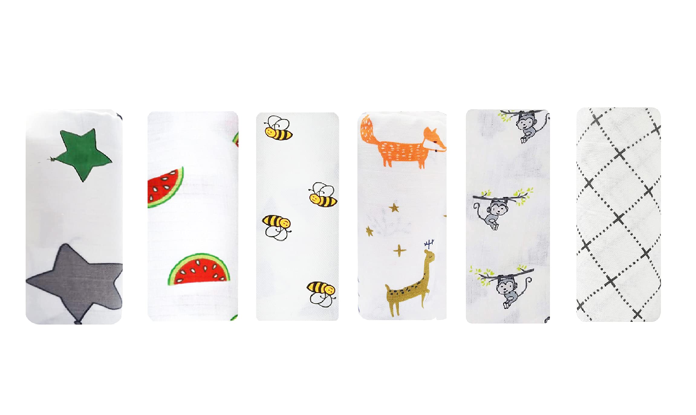 linenaffairs Muslin Baby Swaddle Set, Printed Muslin Swaddle Wrap for New Born Baby Pack of 3 Baby Bath Towel, Pack of 6 - Pack of 6_120X100- KIDO Love