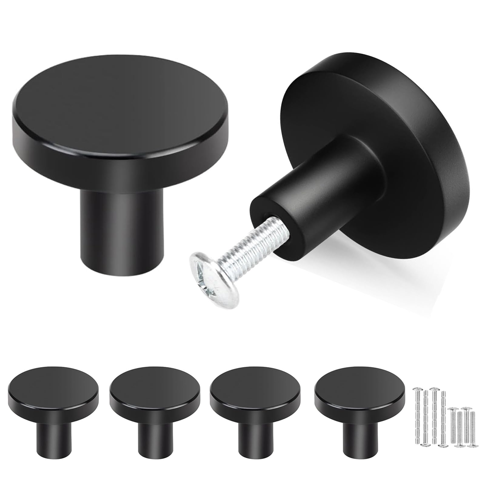 4pc Black Drawer Knobs, Cupboard Handles Knobs Black Round, Cabinet Knob Made of Stainless, 30mm Small Door Knob for Wardrobes, Kitchen, Furniture