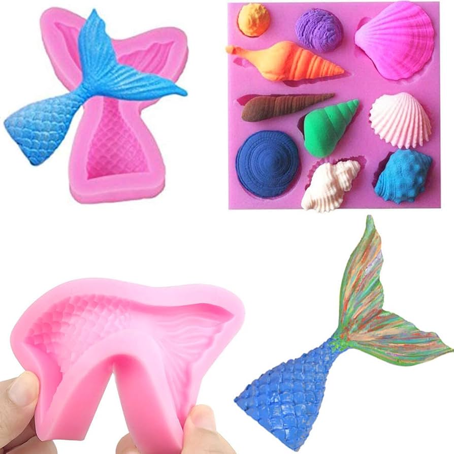 Meerjungfrau Silikonform Set - 6 Stück 3D Fondant Formen Für Kuchen & Süßigkeiten
