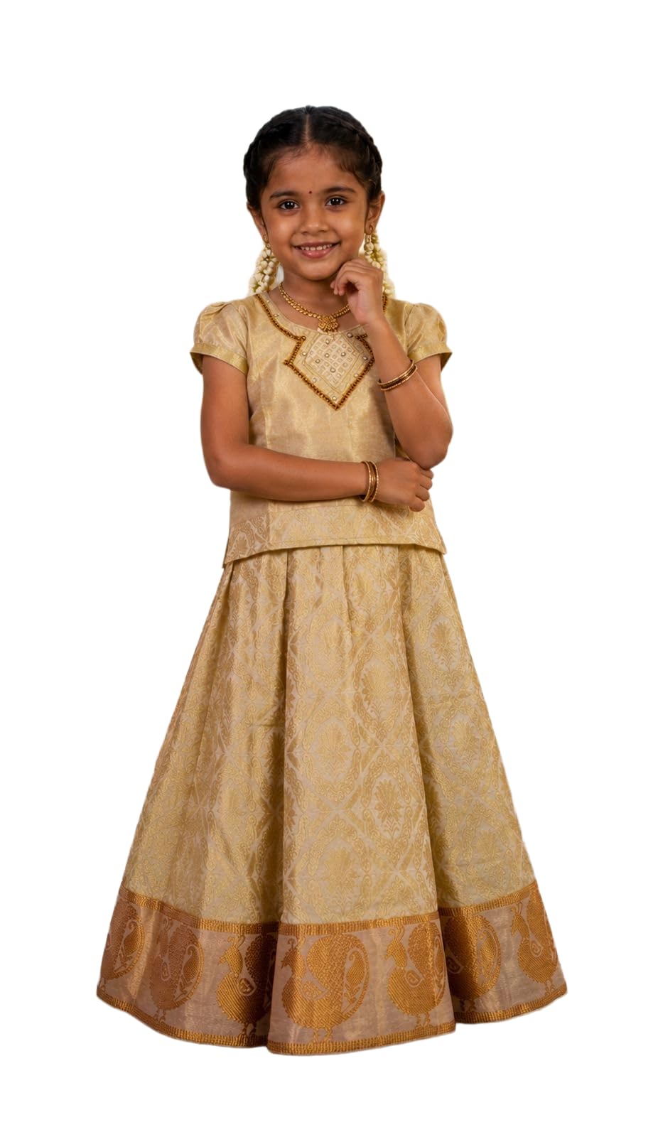 Girl's Silk Readymade Traditional Lehenga Choli with-KERALP PATTU for Onam-picture-38
