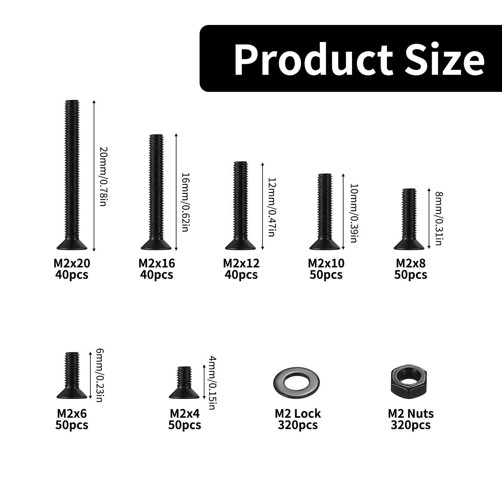 960 Pcs M2 Countersunk Bolts and Nuts Set, Small Countersunk Flat Head Machine Screws - Image 2