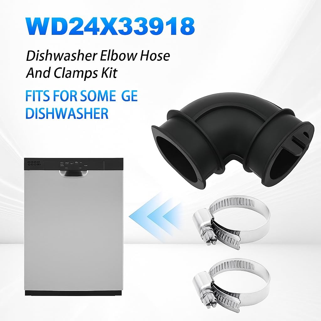 WD24X33918 Dishwasher Circulation Pump to Sump Elbow Hose with Clamps, Compatible with GE Dishwashers, Replacement for AP7219295, 28877182, 4983108
