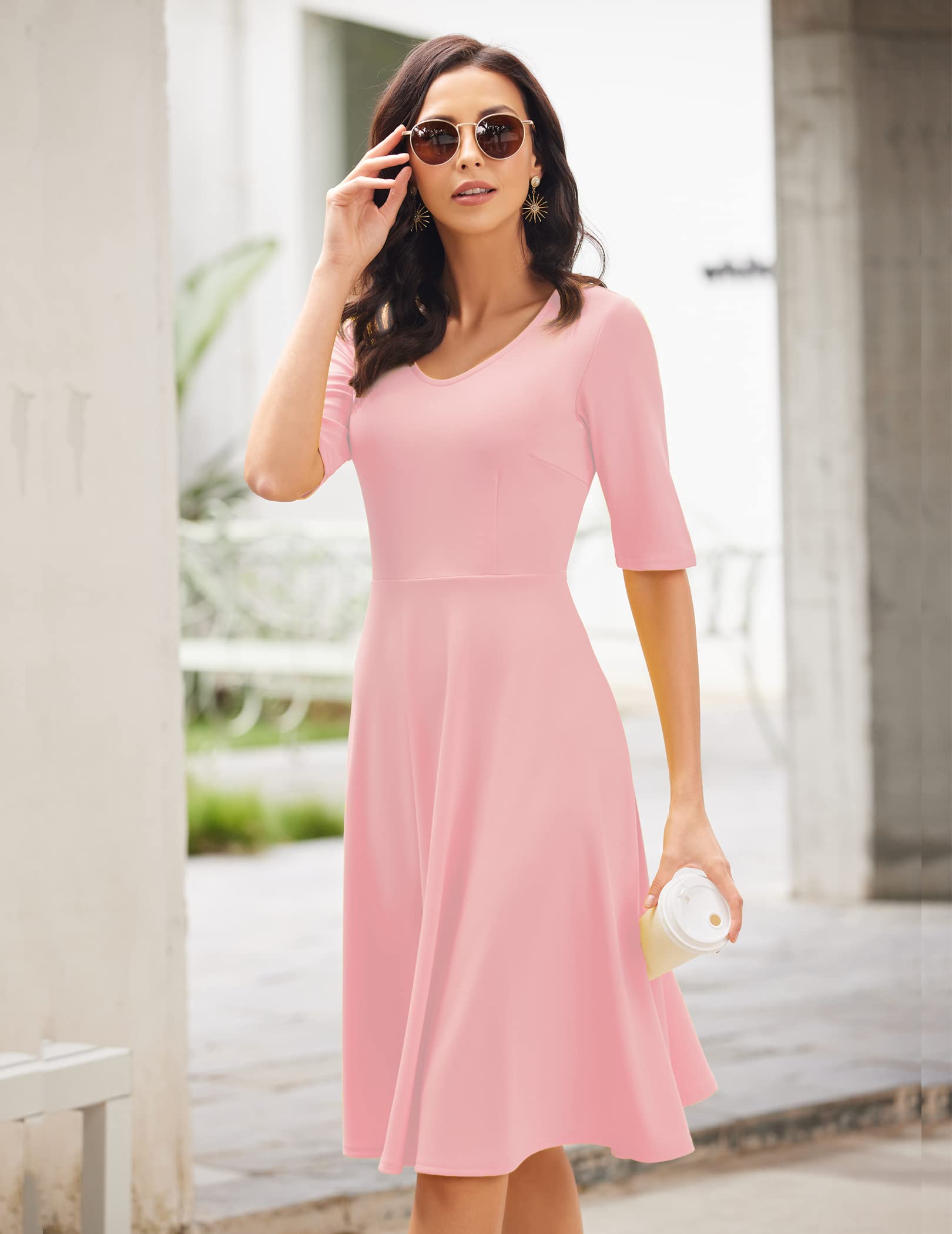 Snapklik.com : Womens Cocktail Dress Knee Length Fit Flare A-Line Swing  Chic Dress Pink/L