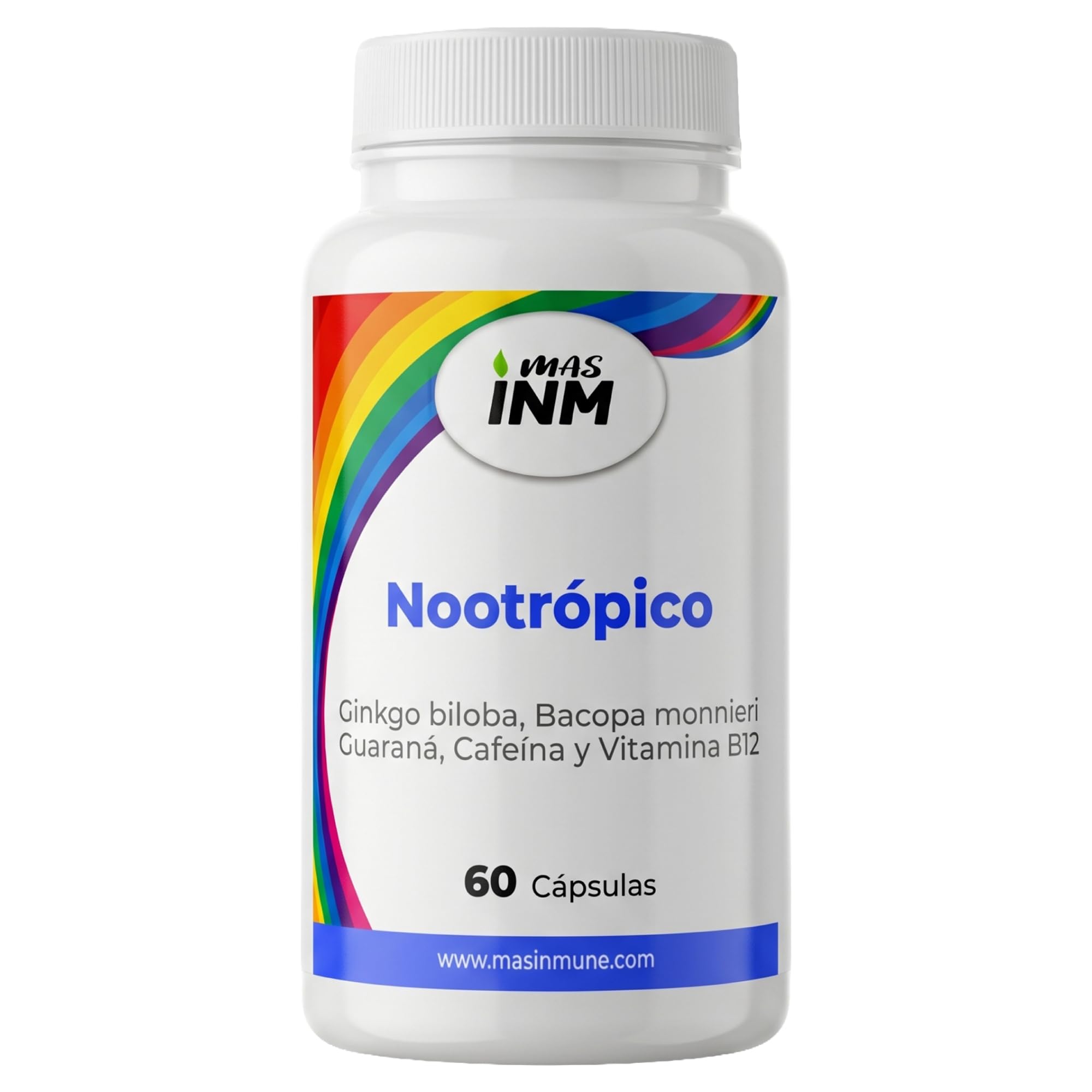 Nootrópico Natural con Ginkgo Biloba y Bacopa Monnieri – 60 Cápsulas – con Guaraná, Cafeína y Vitamina B12 – Pastillas Memoria y Concentración, Apoya el Sistema Nervioso - Sin aditivos