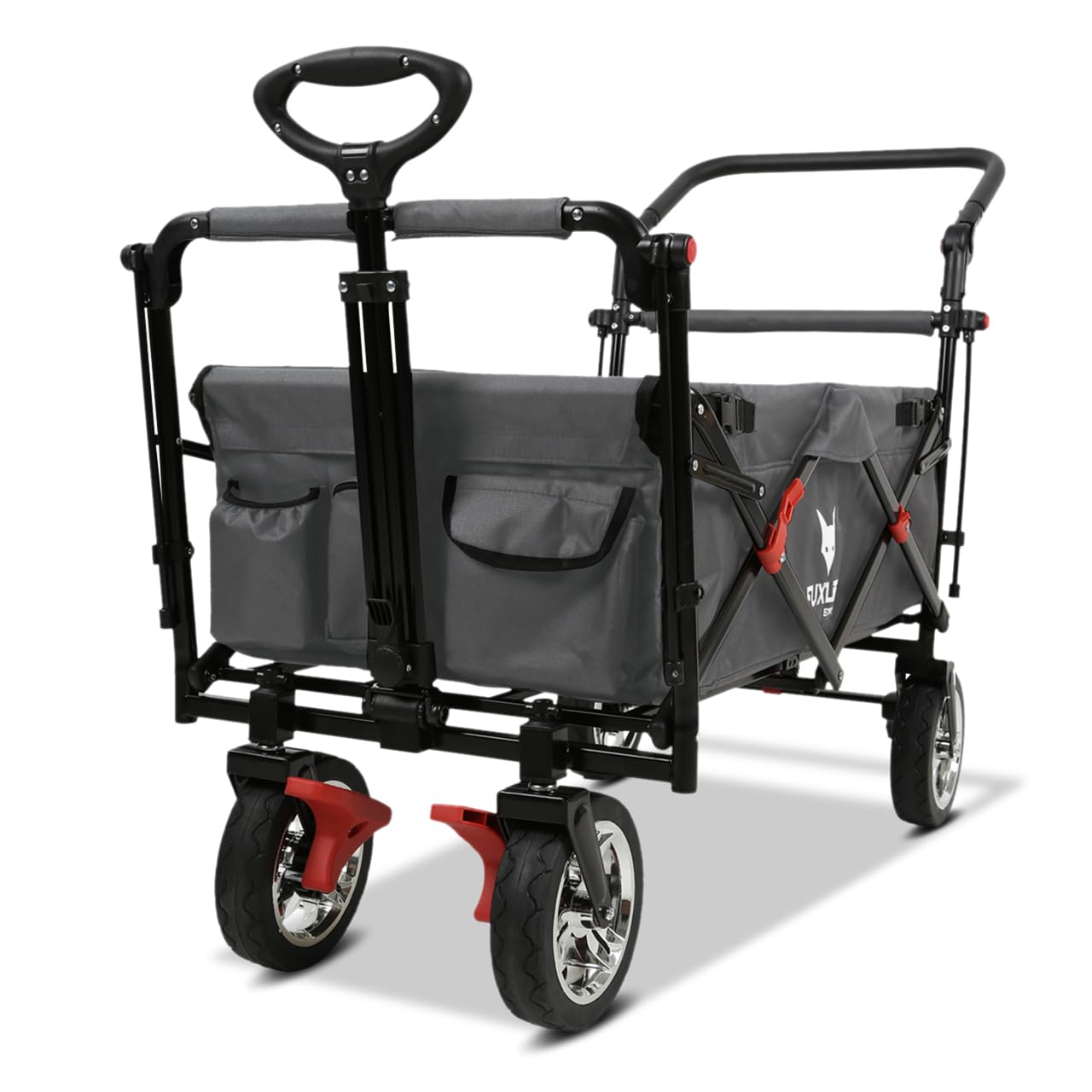 FUXLIFE Carrito Plegable FX-CT700 Gris con Frenos, Asiento Acolchado, asa Ajustable, Carro Resistente para excursiones, jardín y Playa, Plegable y Compacto