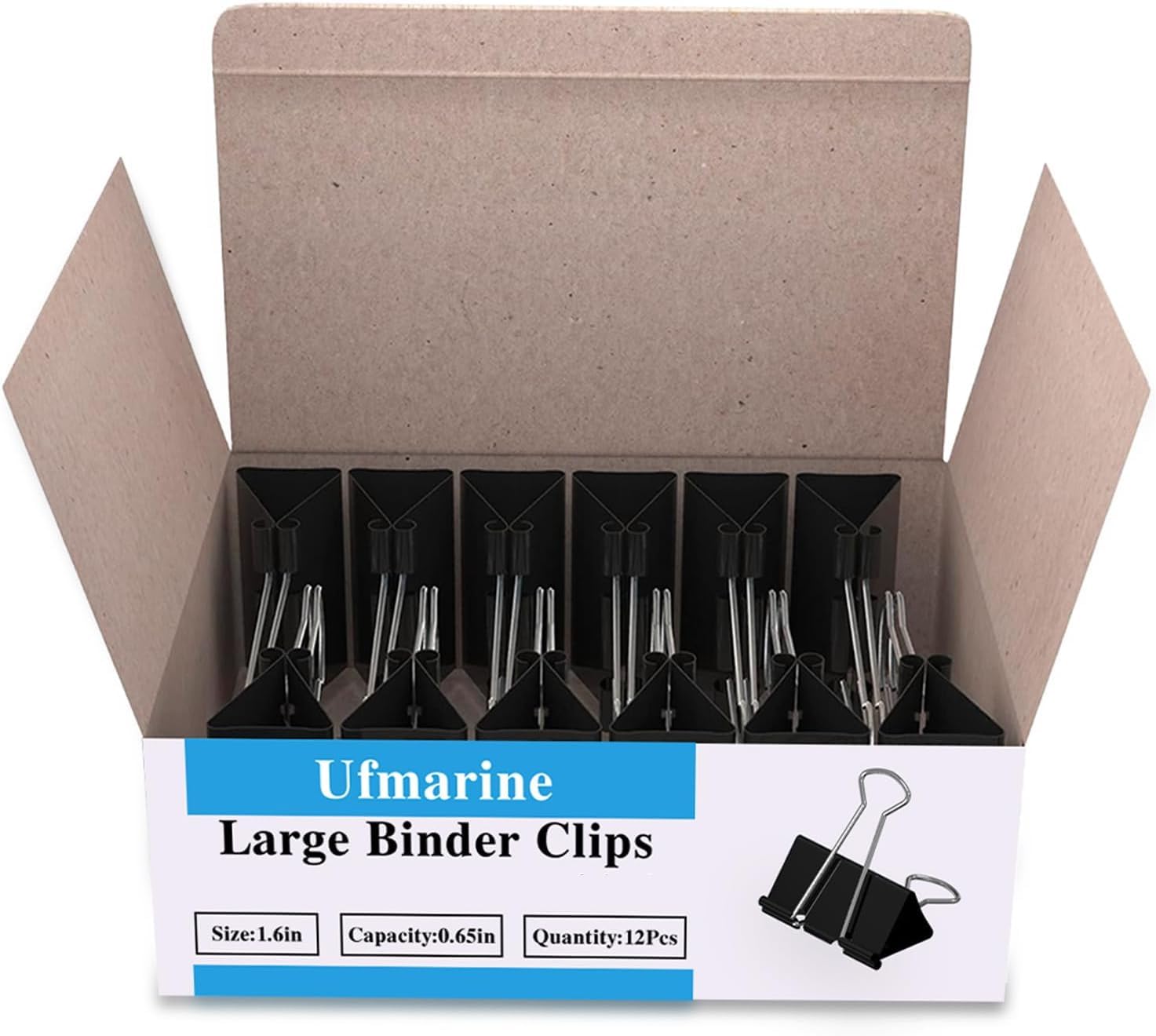 Ufmarine 144 Pcs Large Binder Clips 1.6 inch Length, Big Paper Clips for Office Supplies