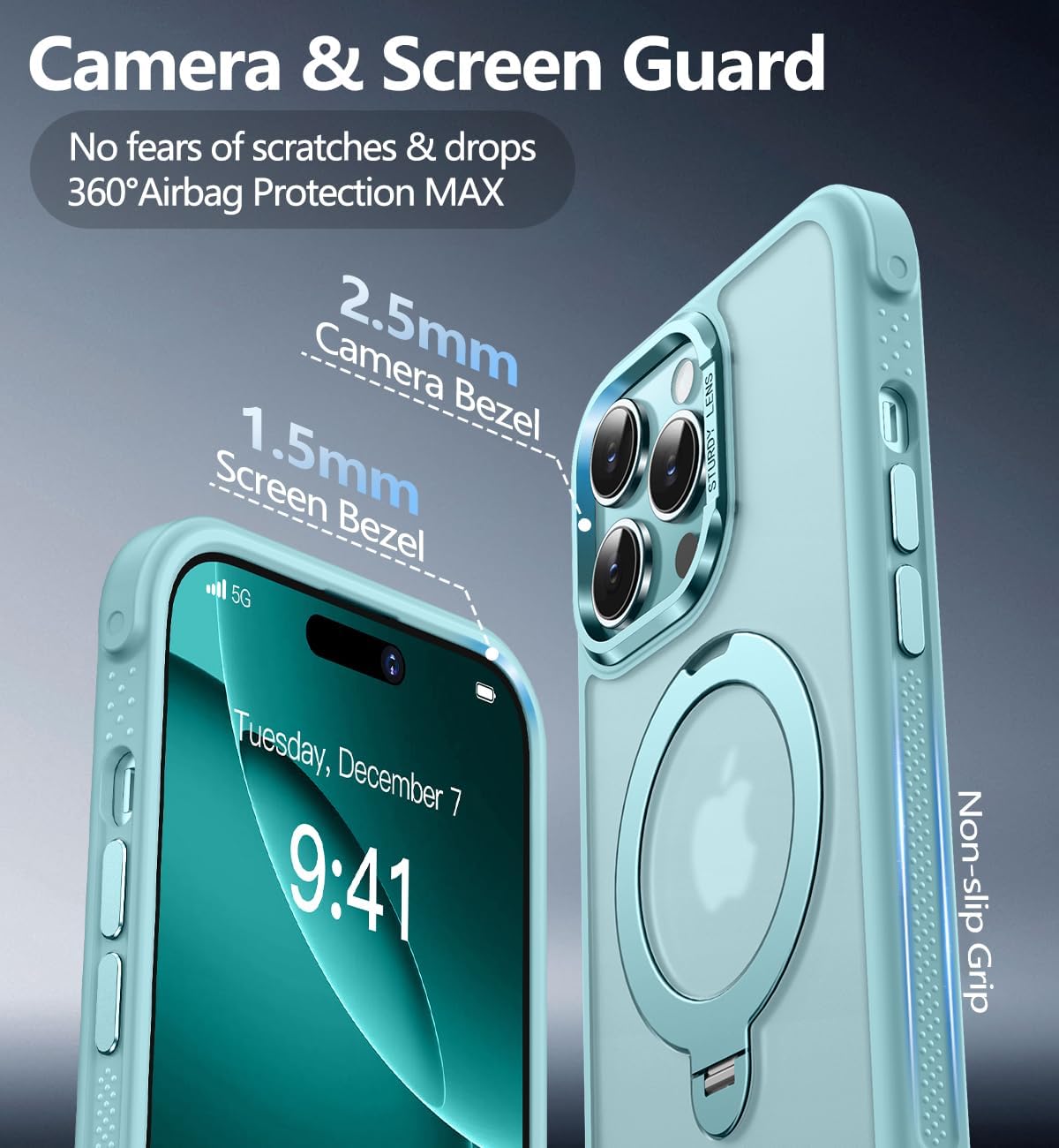 Reukdnv Magnetic for iPhone 14 Pro Max Case, Military Drop Protection, Compatible with MagSafe, Slim Translucent Matte Shockproof Protective Phone Case with 360° Spin Stand 6.7", Blue - Image 5