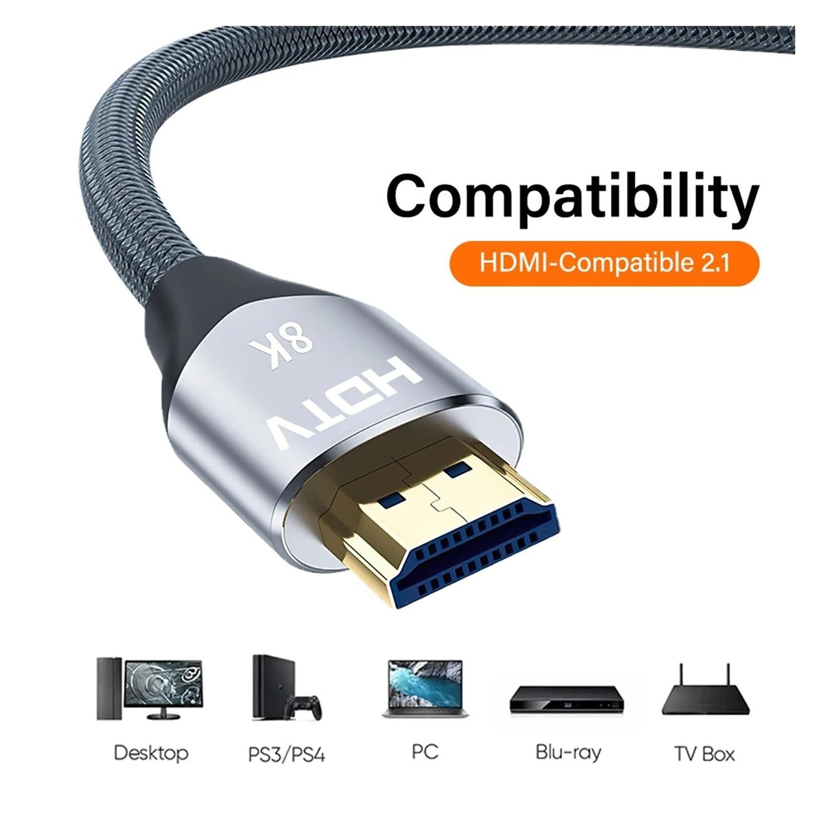 Câble HDMI 2.1 8K 120 Hz (4K, HDR, EARC, 1M/2M/3M/5M) Fonctionne For HDTV/Box/projecteur/PS4(3m)