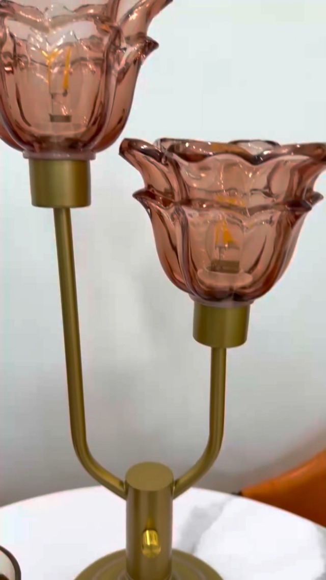 Image of Lightdot Mid Century Modern Flower Table Lamp Vintage Pink Lamp Dimmable | Nightstand Lamp Glass Gold Desk Lamp 2 Bulbs Included Warmwhite Ambient Bedside Lamps for Living Room Bedroom Home Decor Gift