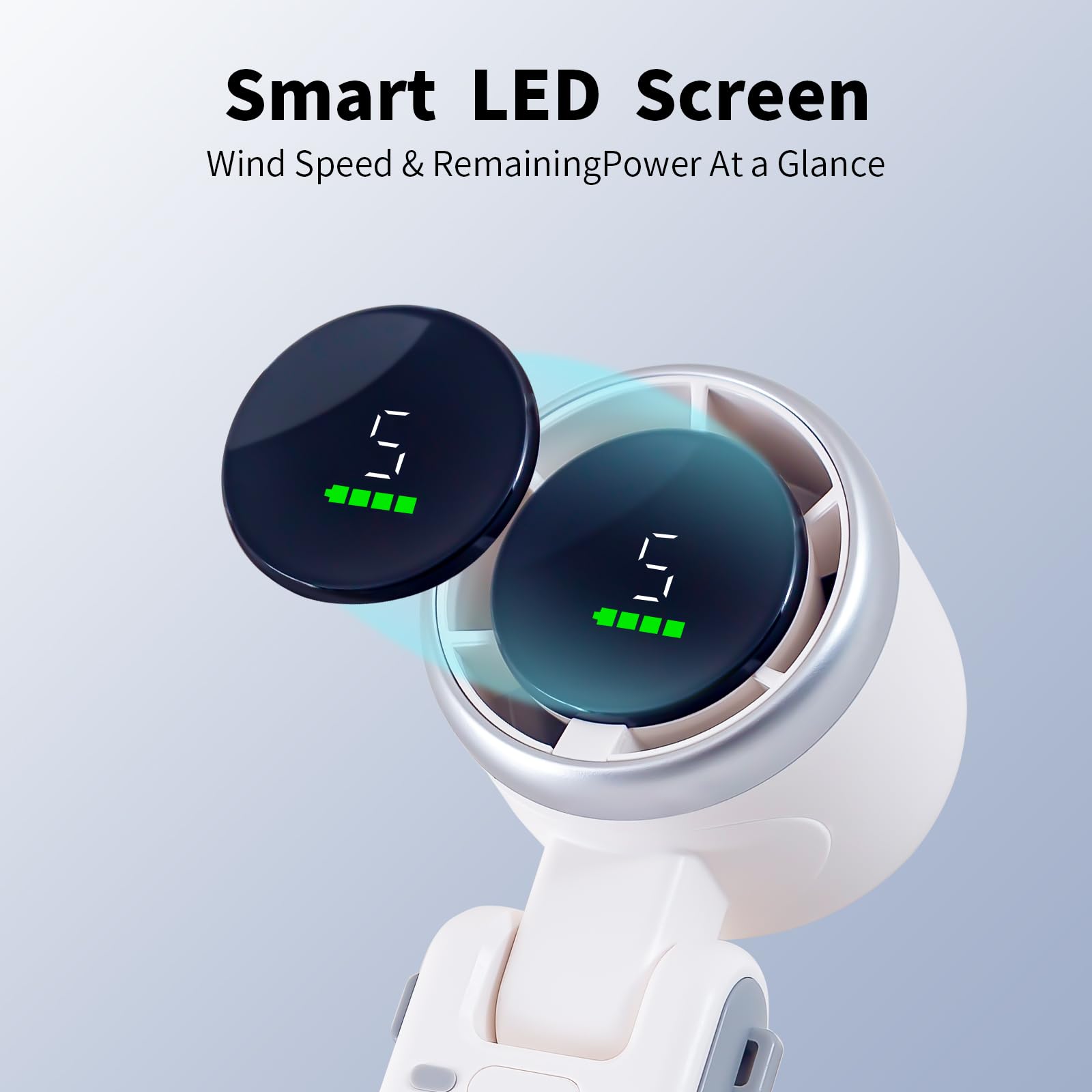 Turbo Fan portatile, batteria da 3600 mAh, con display LED, mini portatile, regolabile a 180°, 5 velocità, palmare/collo/desk 3 in 1 per interni ed esterni.