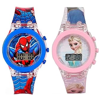 Driton Glowing Spider-Man Digital Watch for Boys/Glowing Pink Frozen Digital Watch for Girls (Combo of 2) for Kids