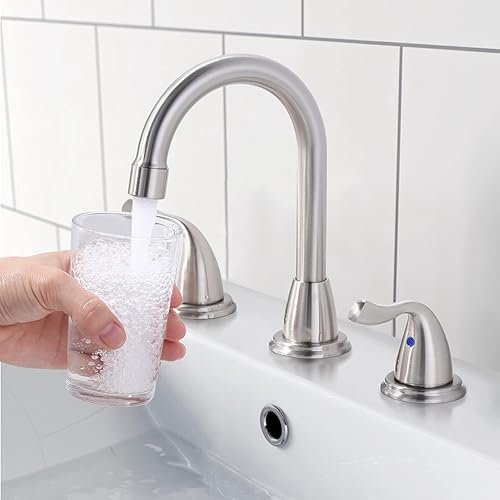 Miniatura 3 de Grifos de baño para fregadero ARCORA de 3 agujeros de 8 pulgadas, grifo de baño generalizado de níquel cepillado, 2 asas, lavabo de baño con montaje