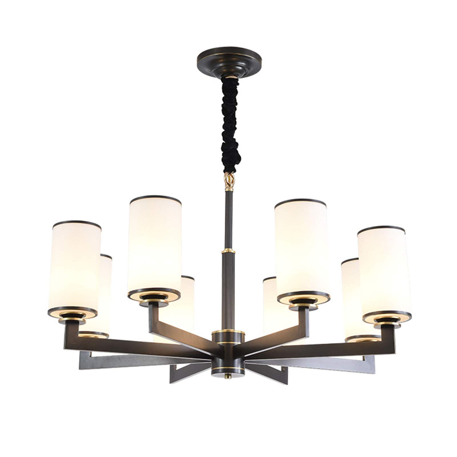 KXEcoLife E27 American Style Pure Copper Chandelier,Simple Atmosphere Creative Pastoral Classic Chandelier,Living Room Master Bedroom Dining All European Lamps-Black rub 8t