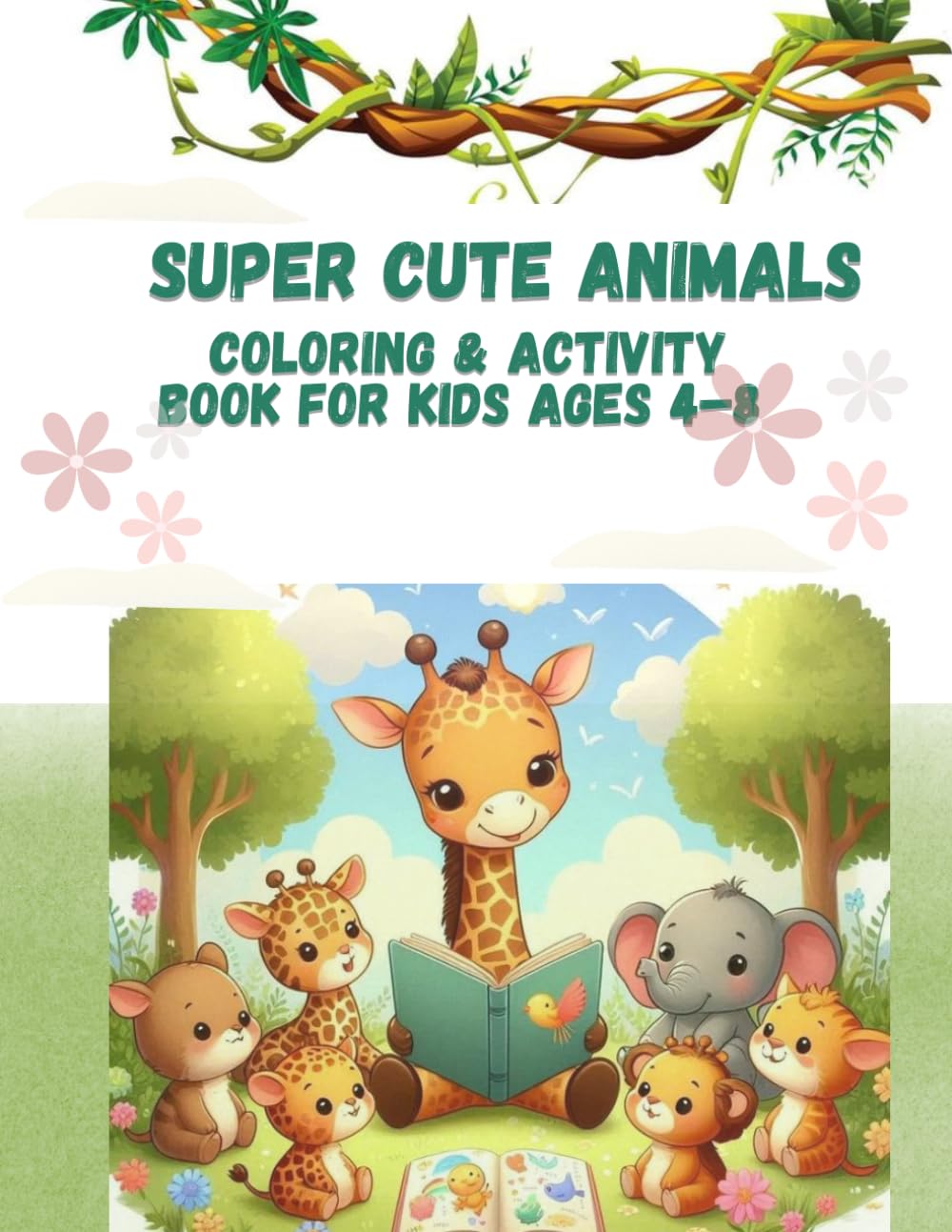 Super Cute Animals Coloring & Activity Book for Kids Ages 4–8: Fun coloring pages and writing a story about the image