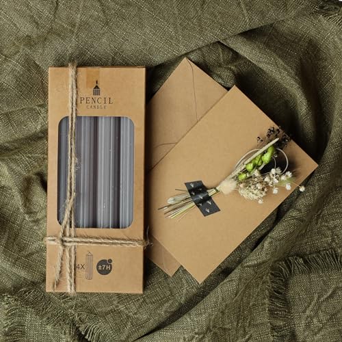 comforder COMFORDER Taper Candles Set, 4 x Table Candles Plain + Ribbed, 20 cm, 7 Hours Burning Time, Grey, 20 cm x 2.2 cm - Image 4