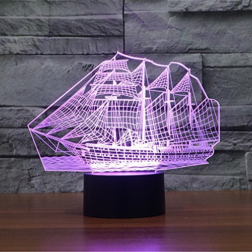 3D Illusion Sailboat LED Night Light,7 Colors Gradual Changing Touch Switch USB Table Lamp for Holiday Gifts or Home Decorations - Image 5