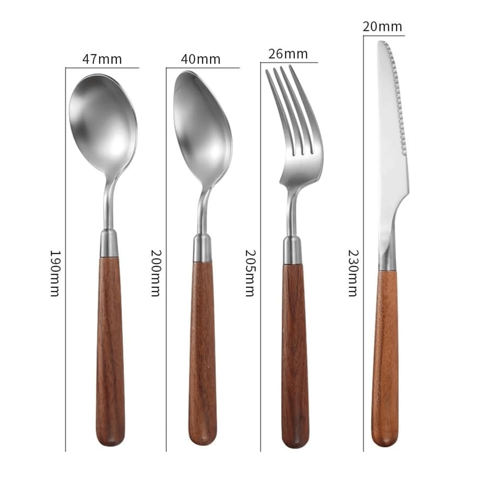 Rieort Ensemble d'argenterie Manche en Bois Ensemble de Couverts 304 Couteau en Acier Inoxydable Fourchette cuillère 2/4 pièces fourchettes à dîner Ensemble de Couverts de Luxe