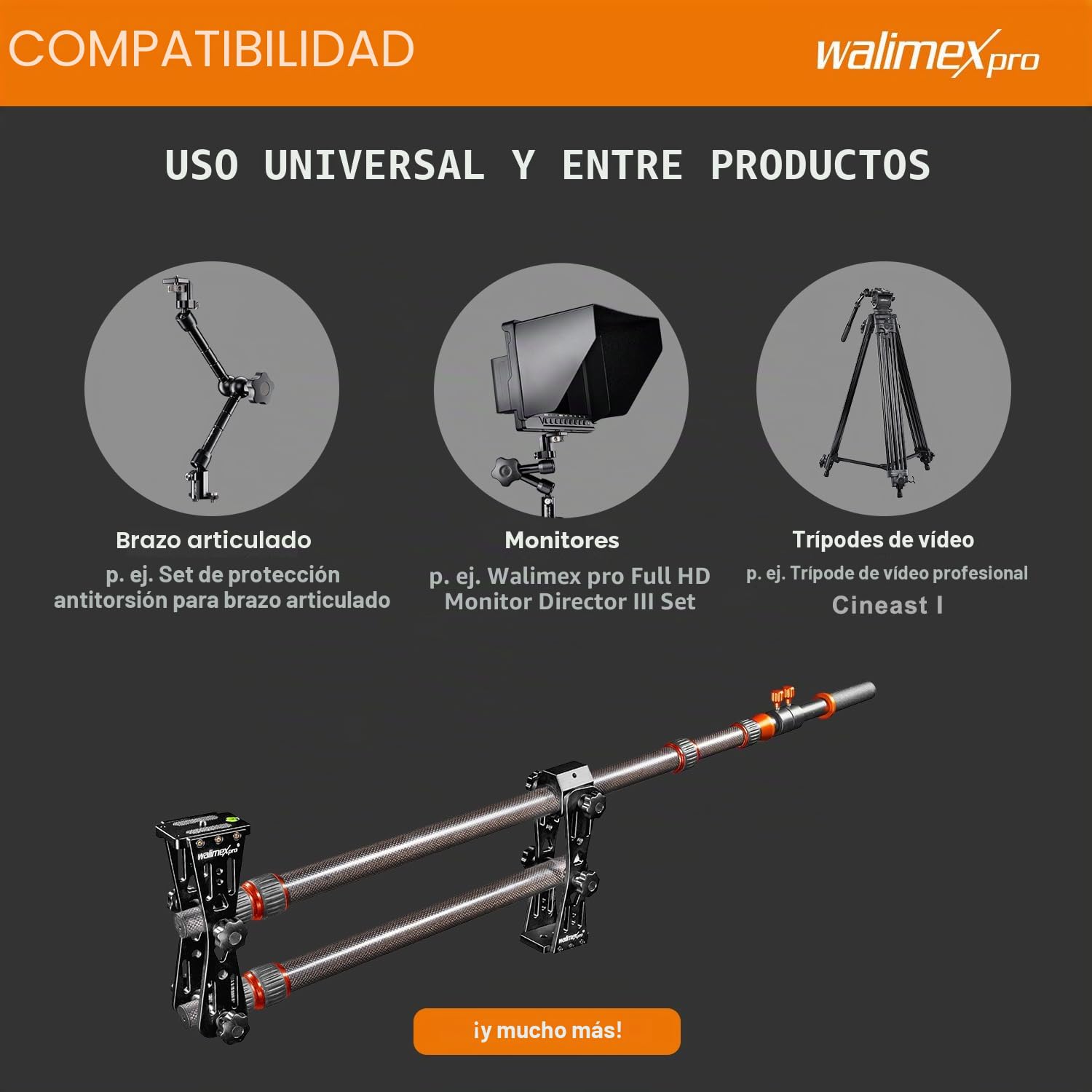Walimex Pro Carbon Cámara Jib Traveller 7.2 Negro