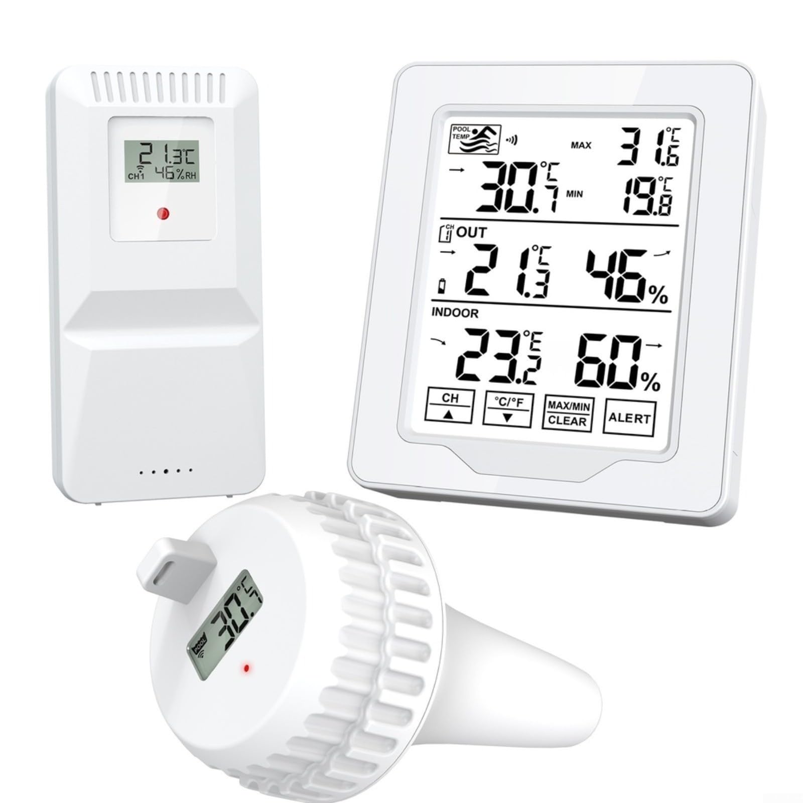 Termometro digitale da piscina con sonda impermeabile IP68, doppio per display Celsius e Fahrenheit, sensore alto, LCD retroilluminato per piscine