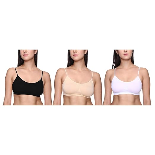 Women's and Girl's Nylon and Spandex Non-Padded and Non-Wired Thin Strip Sports Bra, Air Bra, Free Size (Size 28 to 36) -Black, White and Beige