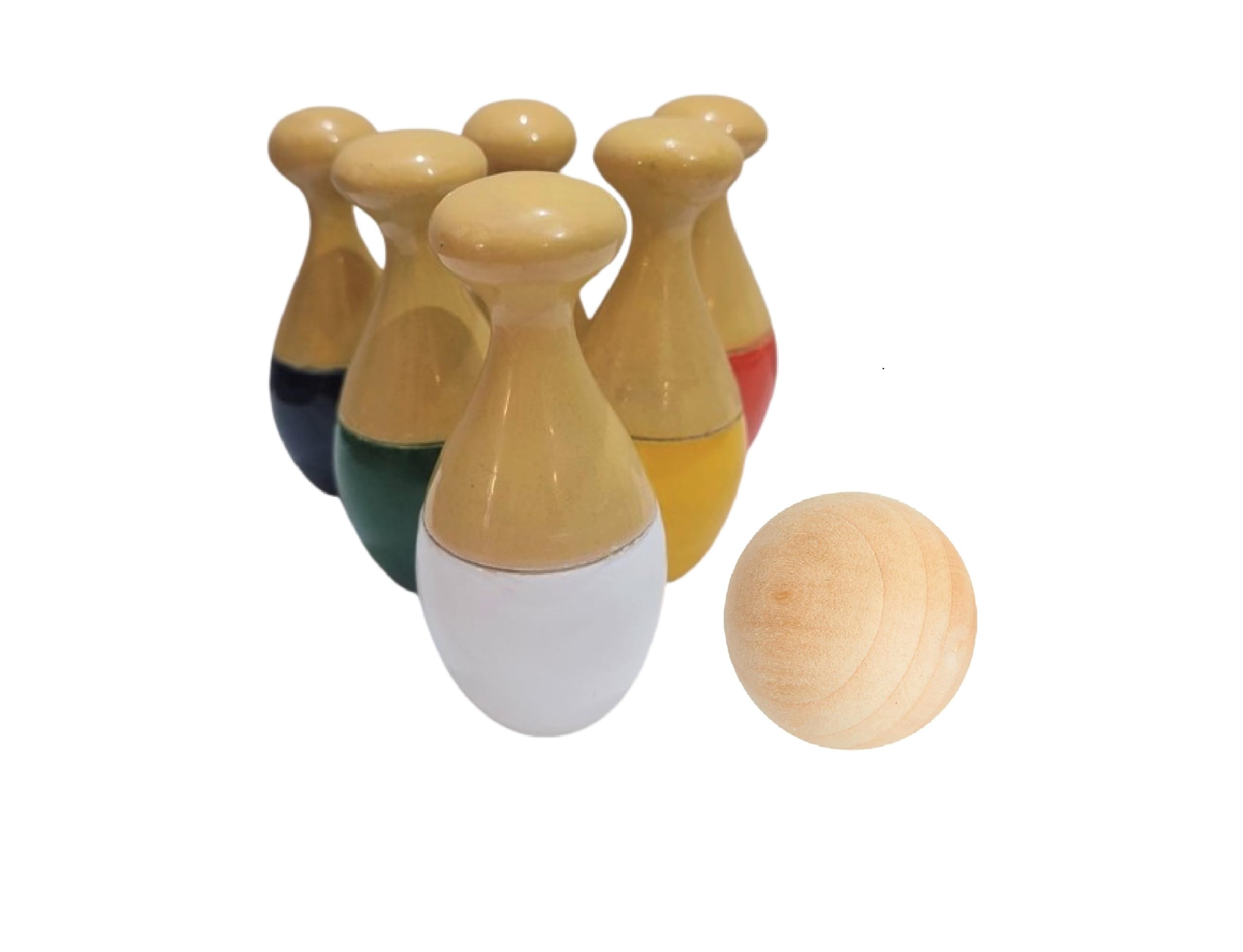 Rahi Crafts I Wooden Mini Bowling Set Toy I 6 Bowling Pins & 1 Wooden Ball I 2+ Years