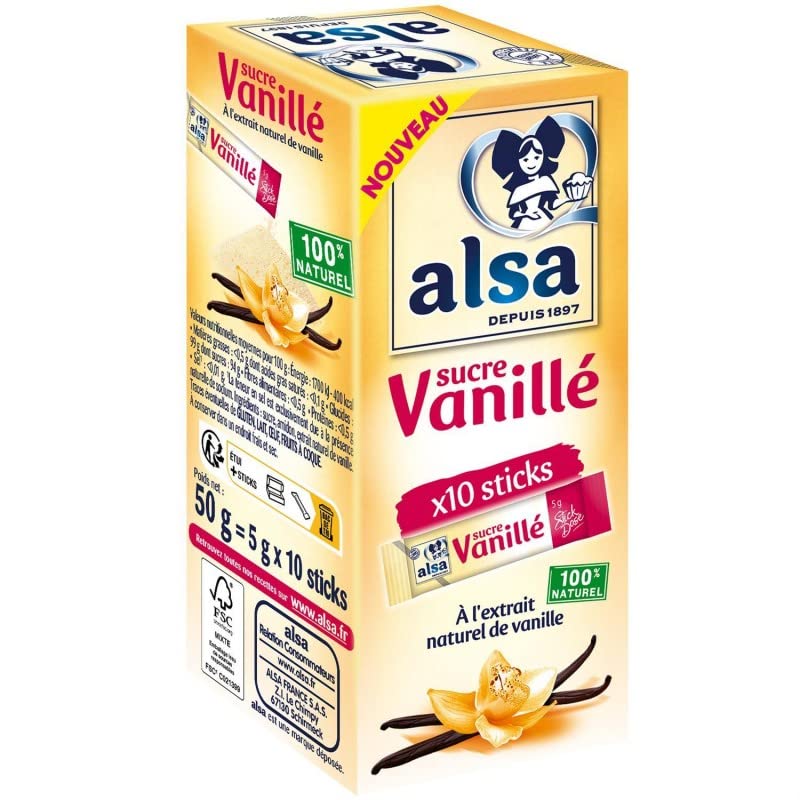 ALSA - sucre vanille sticks 10 sachets 50 g - Deux Articles