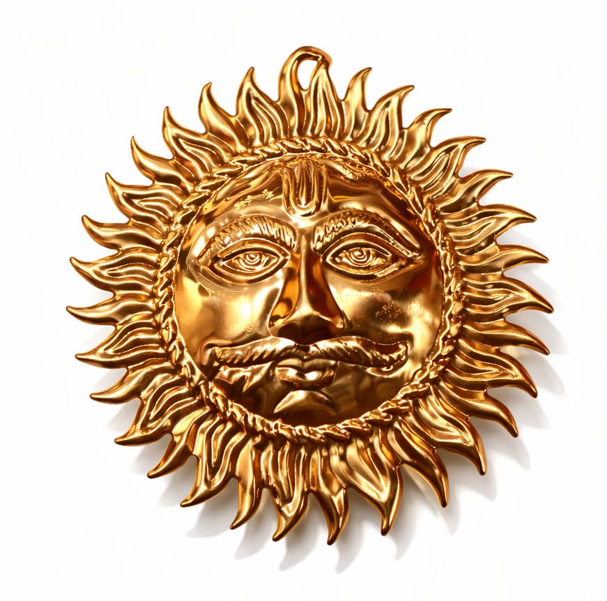 HOME GENIE Copper Made Wall Hanging Sun Idol/Shri Surya Narayan Copper Made Idol | Decorative Items for Home Living Room Bedroom | Feng Shui Vastu for Good Luck Money