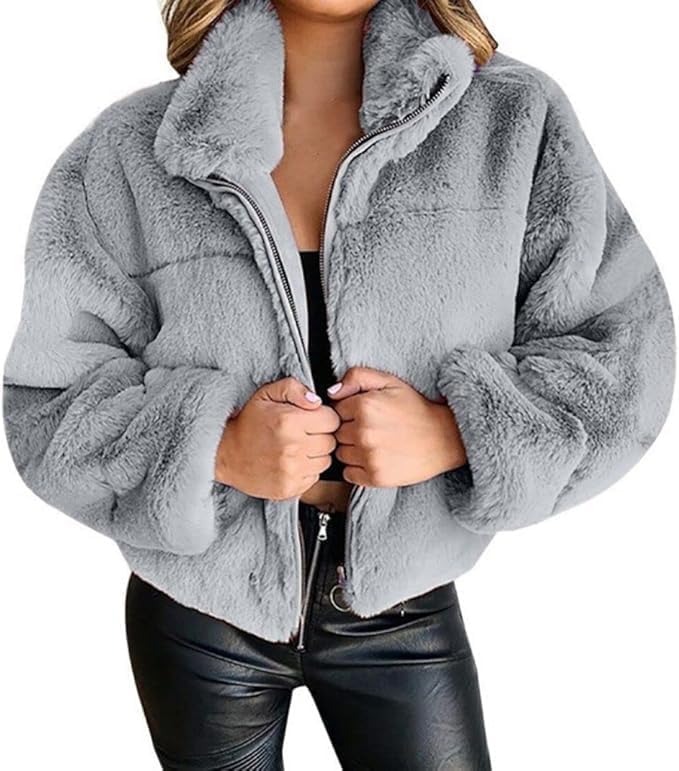 Winter Coats for Women Casual Zipper Fur Fleece Long Sleeve Fuzzy Jackets Outwear Loose Plush Warm Sweatshirts