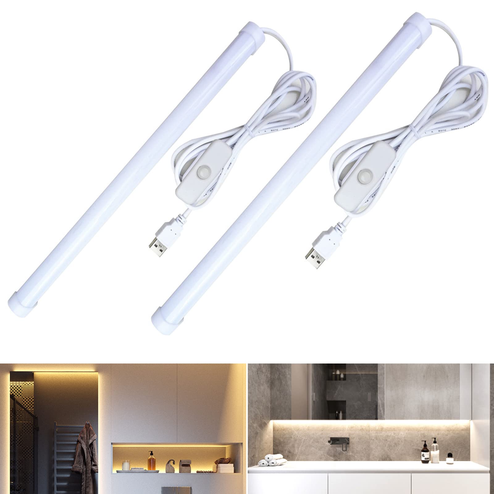 JUTTAUTO 2Pcs Car Interior Light Bar, 12V-36V USB Powered, 1200 mm Line Reading Lamp for RV, Camper, Trailer, Motorhome, Van, Boat, Closet, Bedside, Study Light, with ON/OFF Switch