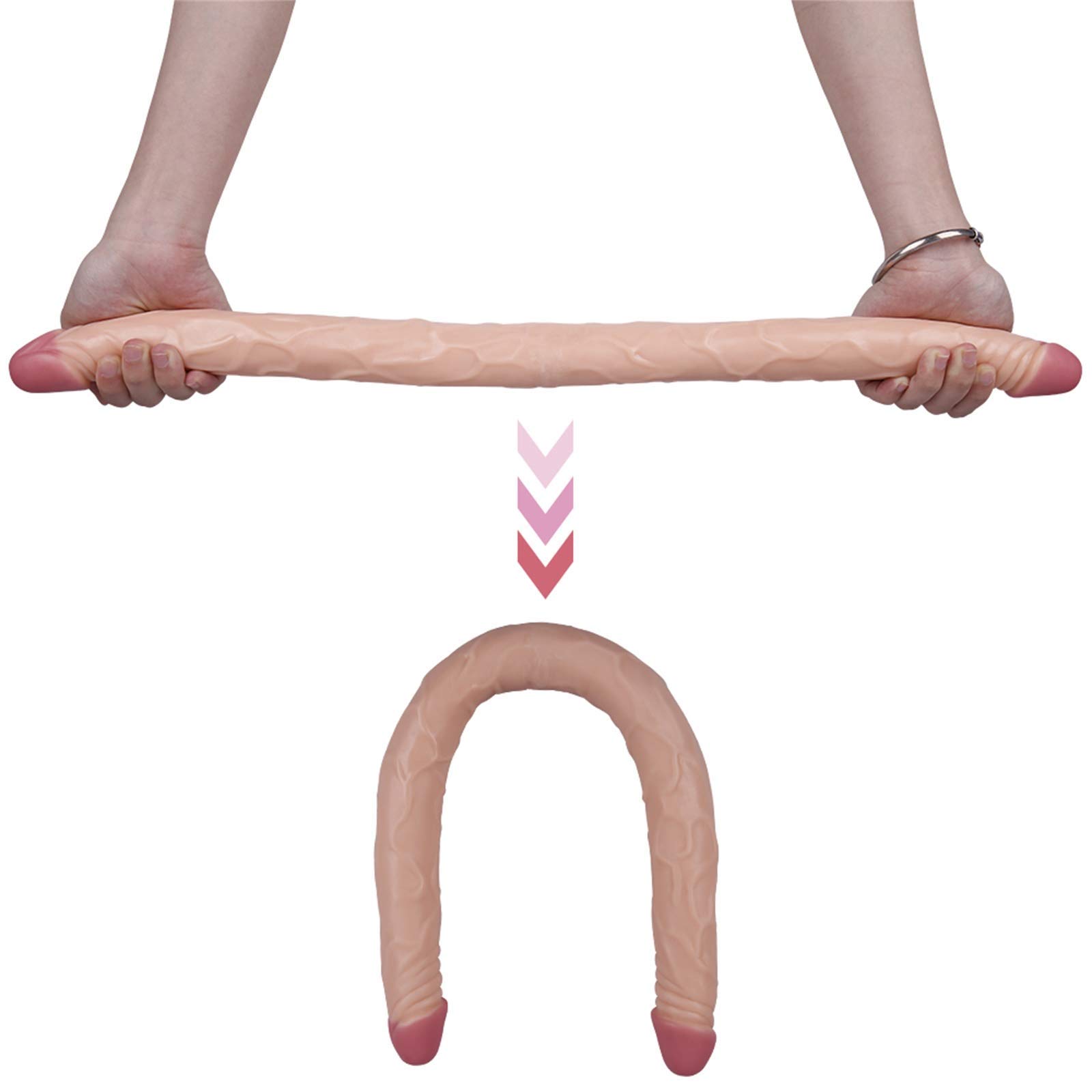 Doppio fallo XXL, classico, doppio piacere di penetrazione e stimolazione - prodotti di alta realtà per coppie lesbiche, morbidi falli anali in silicone e strumenti per la masturbazione(Flesh)