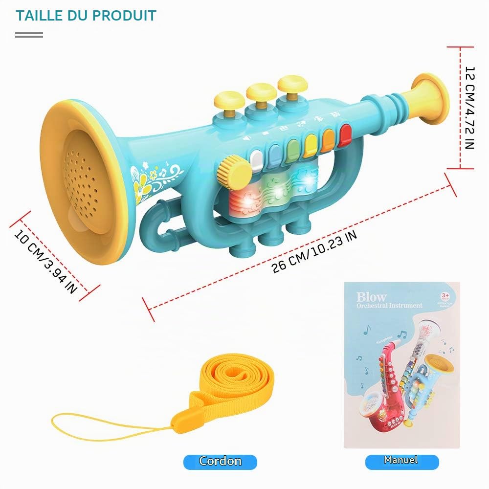 Trompette Portable avec Musique - Instrument de Musique Allumé en Plastique, Jouet pour Enfants (Blue)