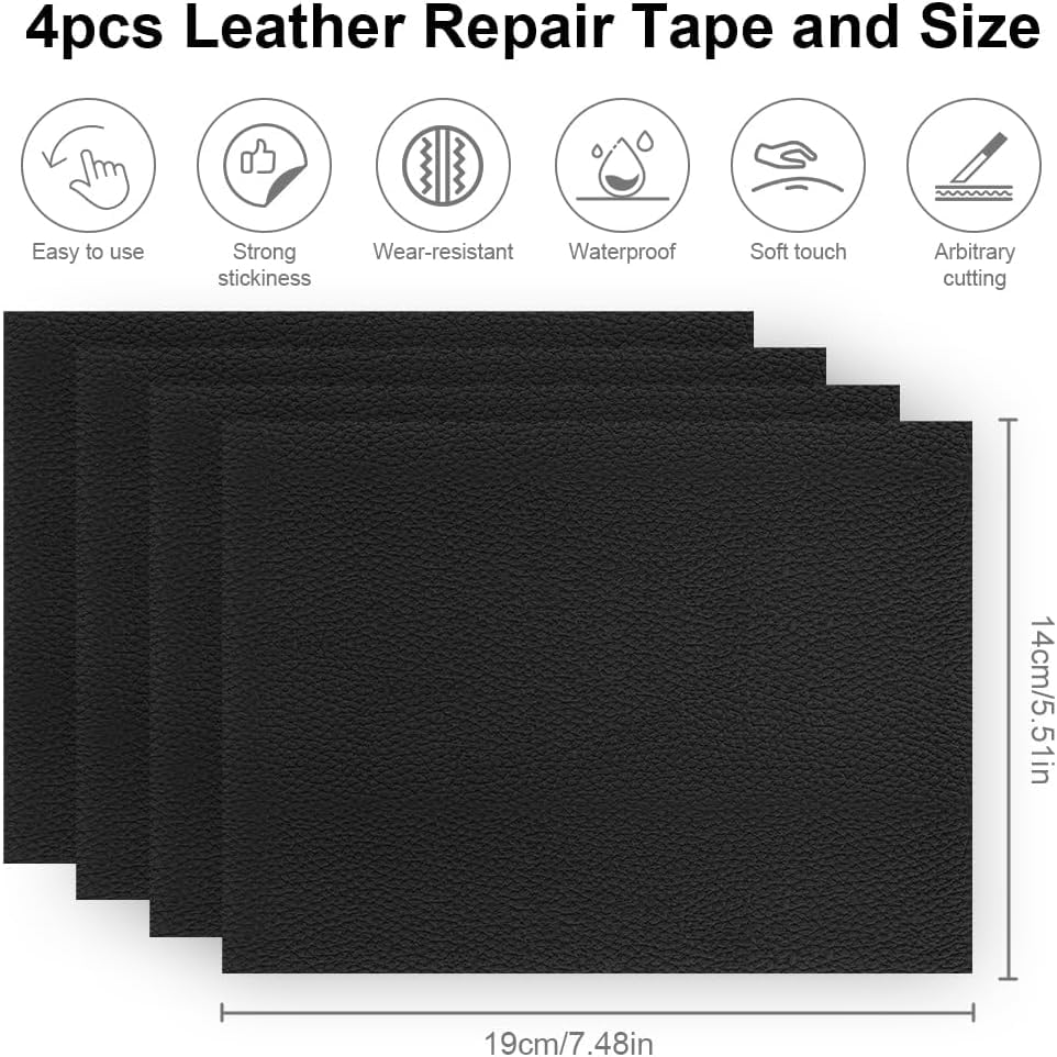 Leather Repair Tap for Upholstery Self-Adhesive Patch for Couch, Furniture, Sofas, Car Seats Advanced PU Vinyl Leather Repair Kit BLACK || 4 x 8 Inch, 0.22 ft² 2