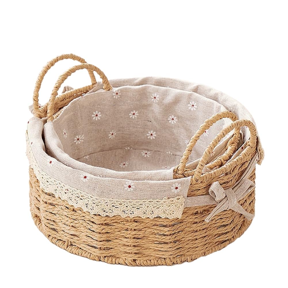 UDSKNV[KSL Decorative Woven Baskets with Handles& Liners, Small Wicker Storage Baskets for Organizing, Boho Baskets Trays