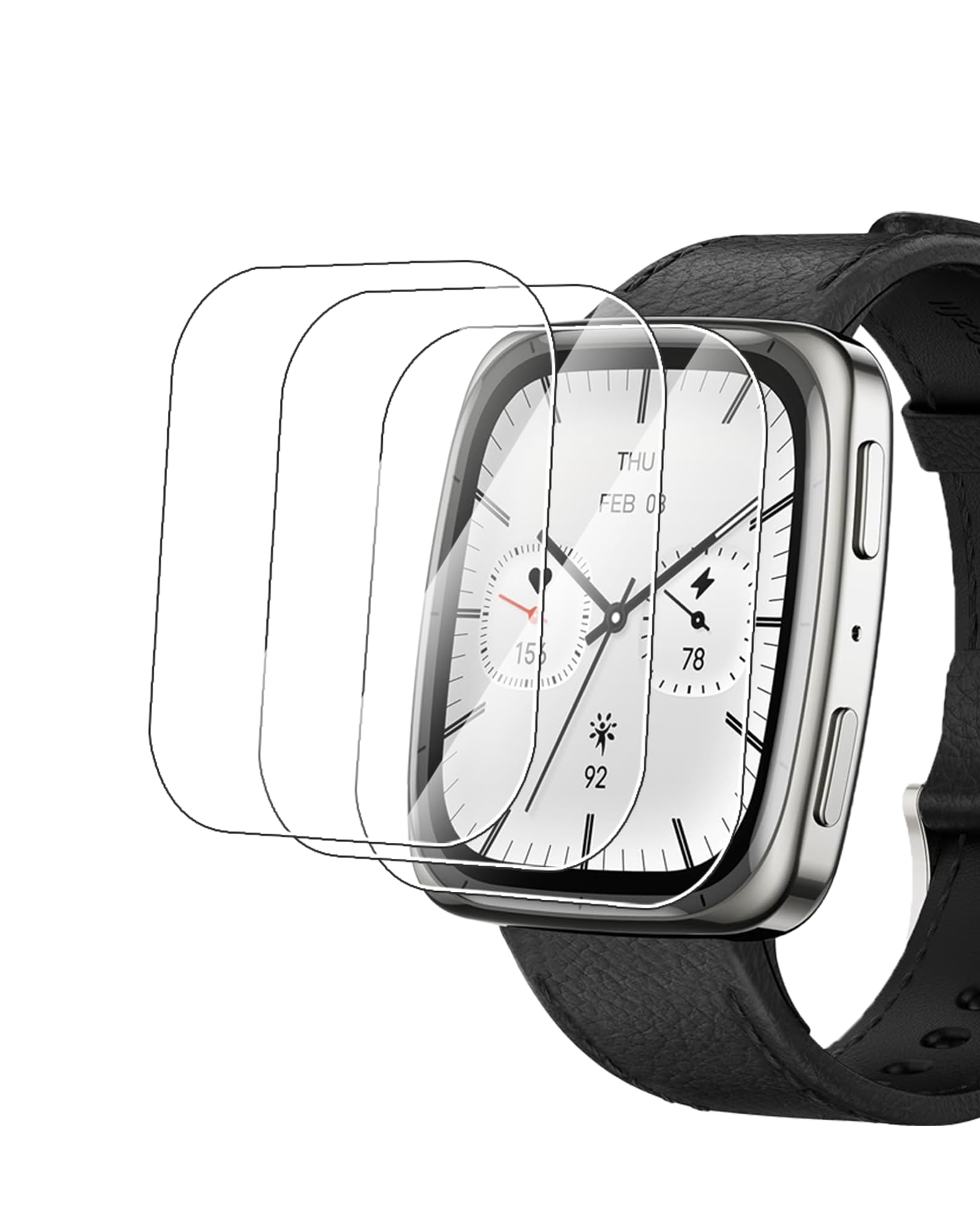 Folia ochronna na wyświetlacz ze szkła hartowanego do smartwatcha AMAZFIT Active 2 Square z wysokim aluminiowym brzegiem – chroń swoje urządzenie za pomocą trwałej folii, opakowanie 3 szt