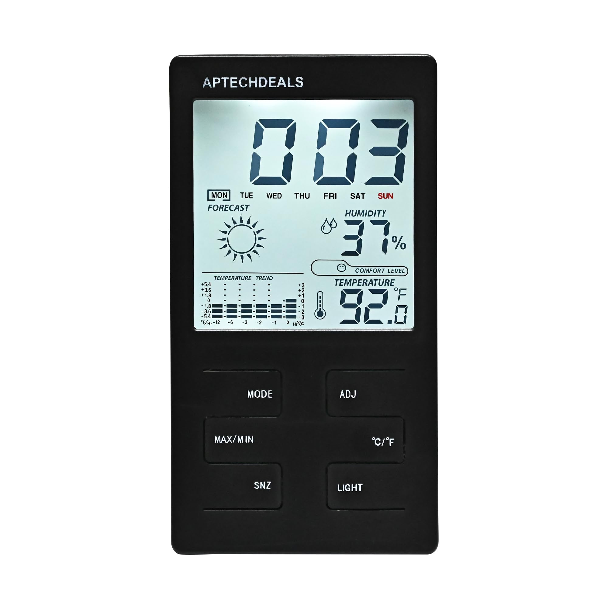 ApTechDeals CX-501 Digital LCD Display Hygrometer Thermometer Humidity Meter with Clock