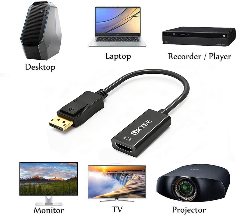 Lot de 10 adaptateurs Displayport vers HDMI mâle vers femelle Noir