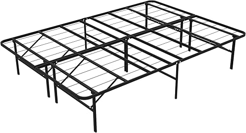 Miniatura 7 de Marco de cama plegable de tamaño matrimonial, plataforma de metal resistente con almacenamiento debajo de la cama de 14 pulgadas, fácil montaje sin