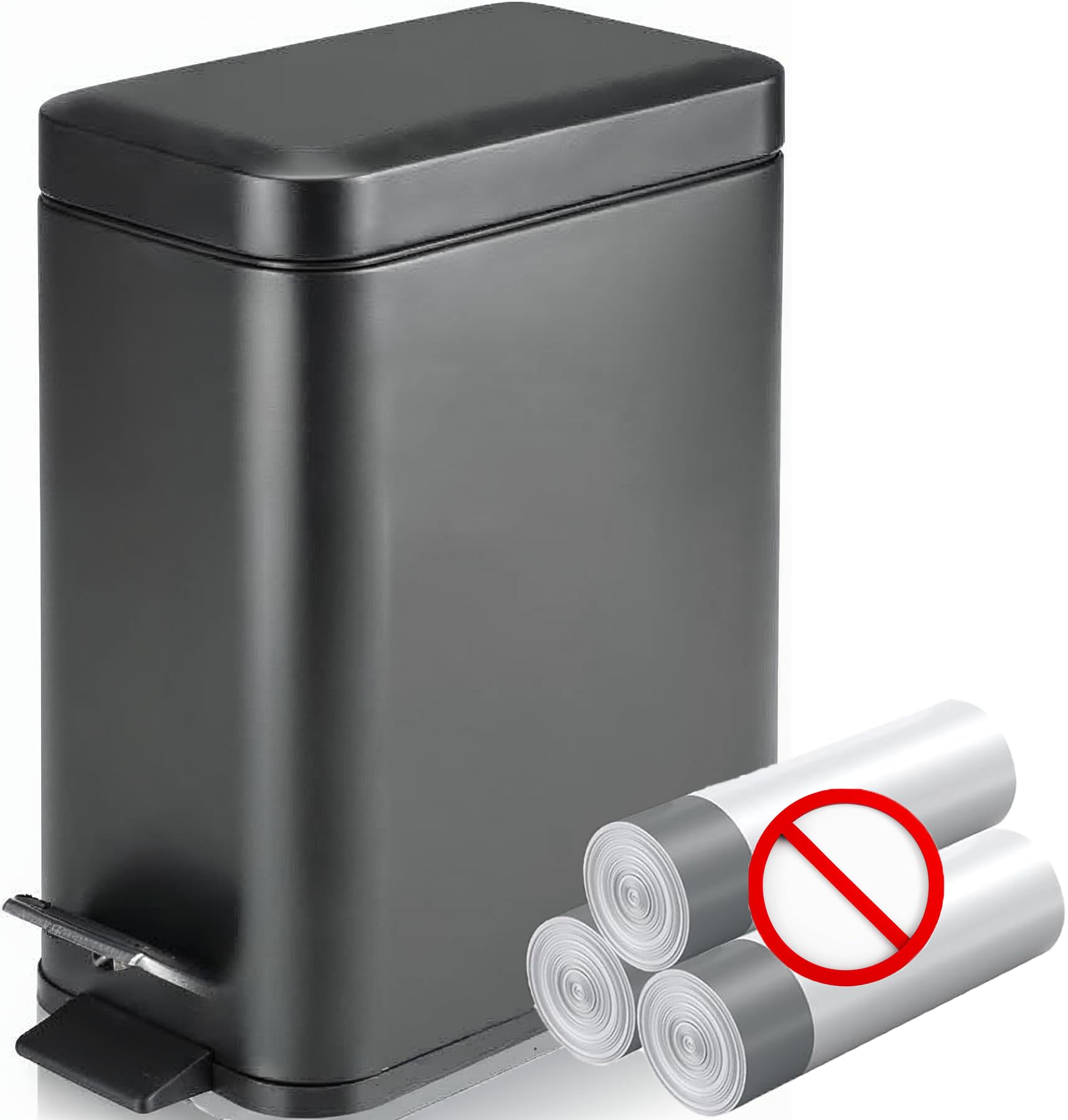 Homie 5L Soft Close Square Trash Can with Bag Clip and Lid, Small Trash Can Slim Trash Can for Bathroom, Toilet, Kitchen, Bedroom Decoration, 5L/1.3 Gallon, Matte Black