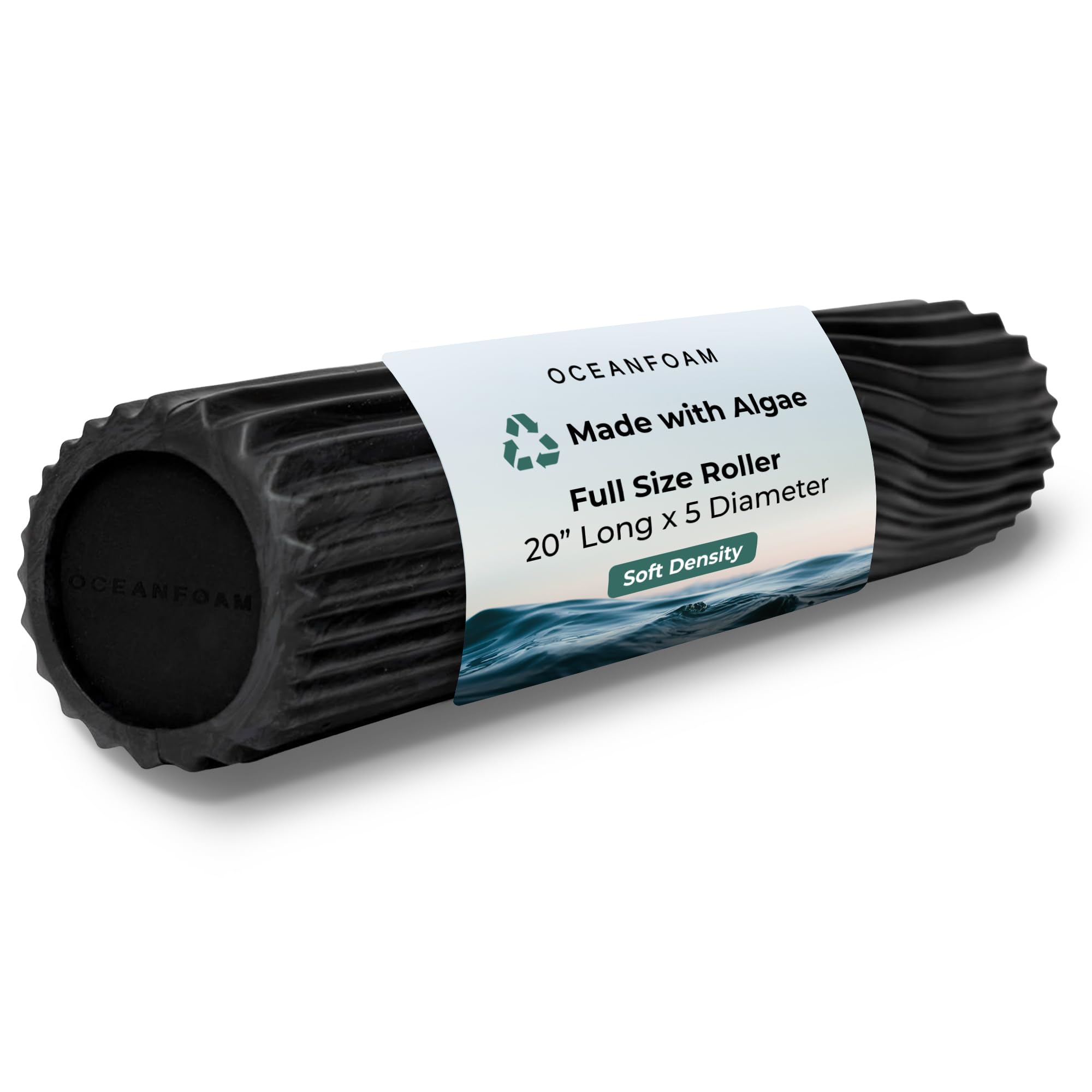 Oceanfoam Weicher Gezeitenroller (Schwarz & Anthrazit marmoriert) – Schaumstoffrolle mit niedriger Dichte für Physiotherapie, Rückenschmerzen, Übung und Dehnung – Wellenstruktur – Yoga & Wellness