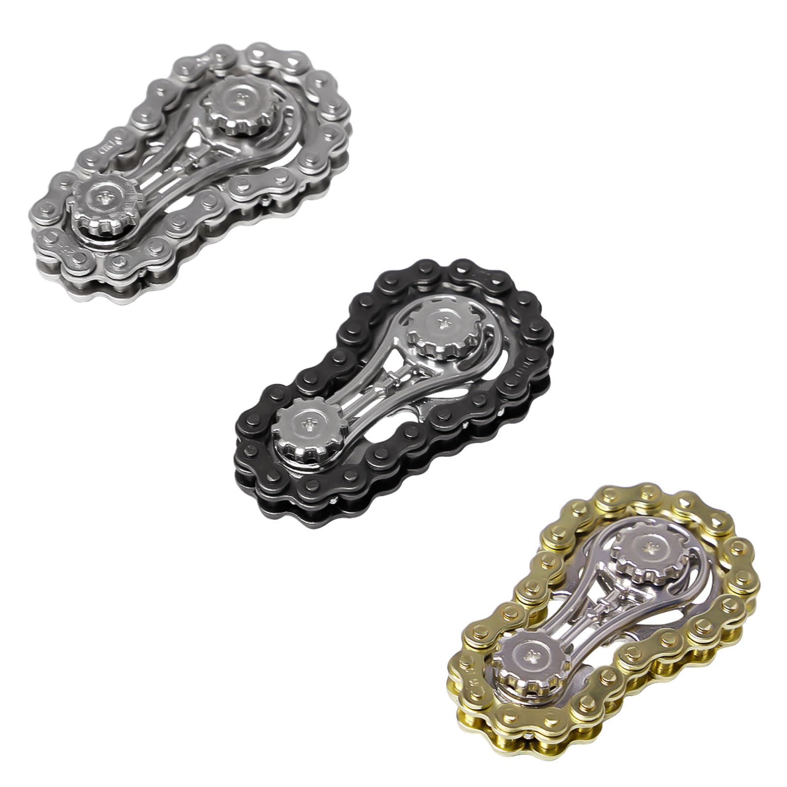 3 sztuki Fidget Spinner Toys Figit Spielzeug z 2 przekładniami Zabawka Fidget Metal Łańcuch rowerowy Trwałe i gładkie łożysko dla dorosłych i dzieci łagodzą stres, niepokój