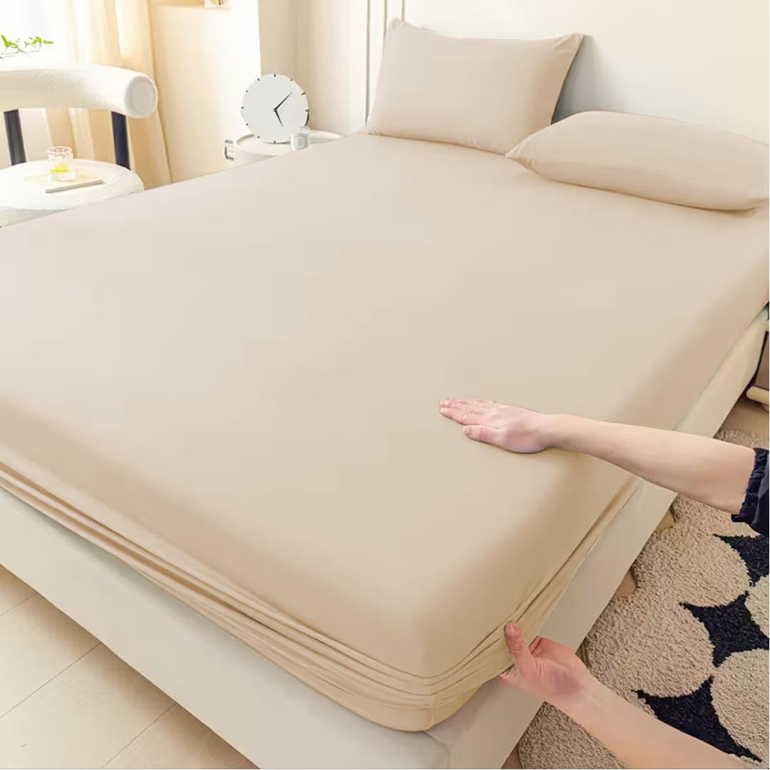 Ziya Homes 25cm Deep Fitted Sheet Super King Polycotton Fabric - Breathable & Soft Hotel Grade Bed Sheets - Easy Care Non-Iron Bottom Sheet (Beige, 180x200 cm) — image 1