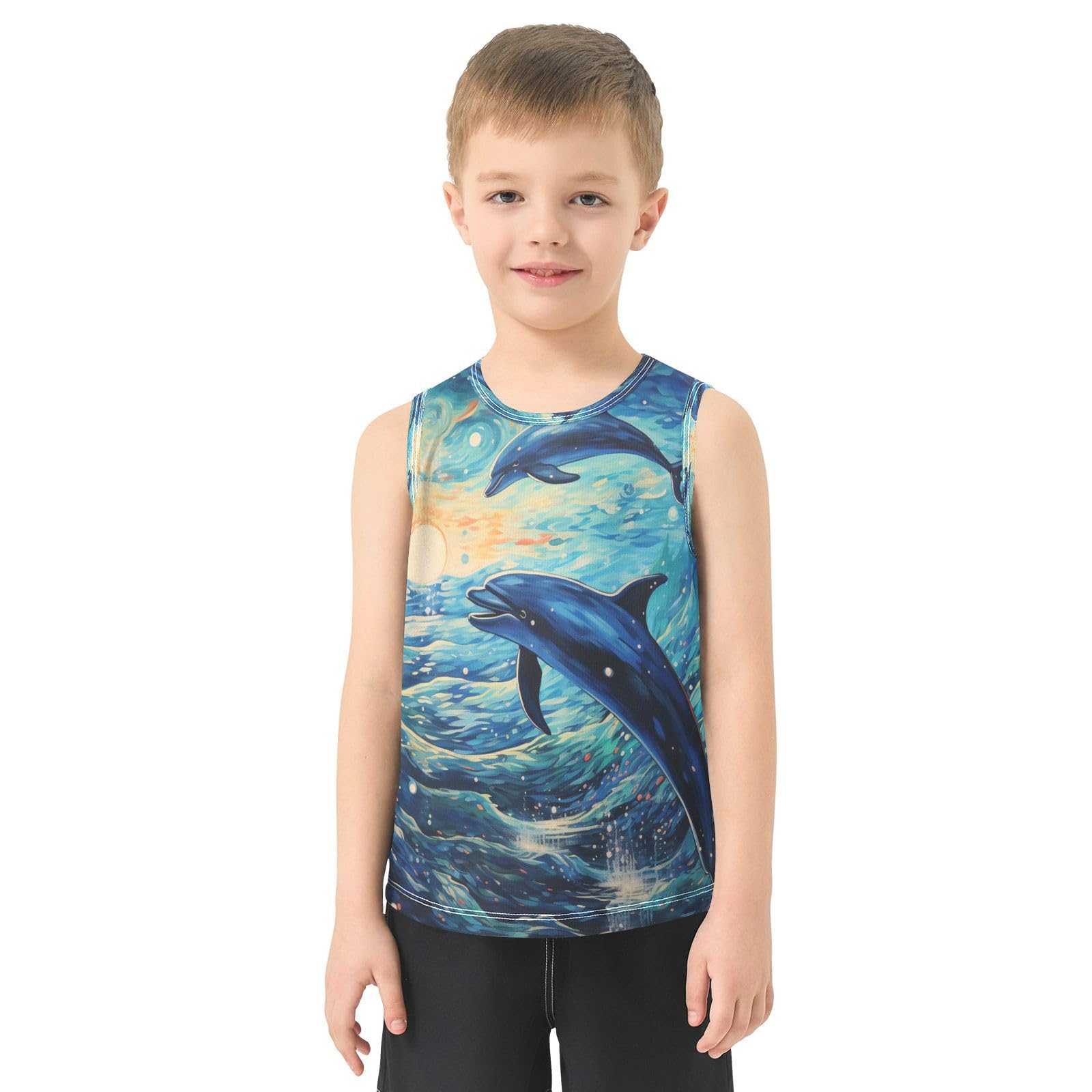 DelfíN ArtíStico Camisetas Sin Mangas Tipo Tank Top para Niños Jóvenes Ideales para Actividades Deportivas