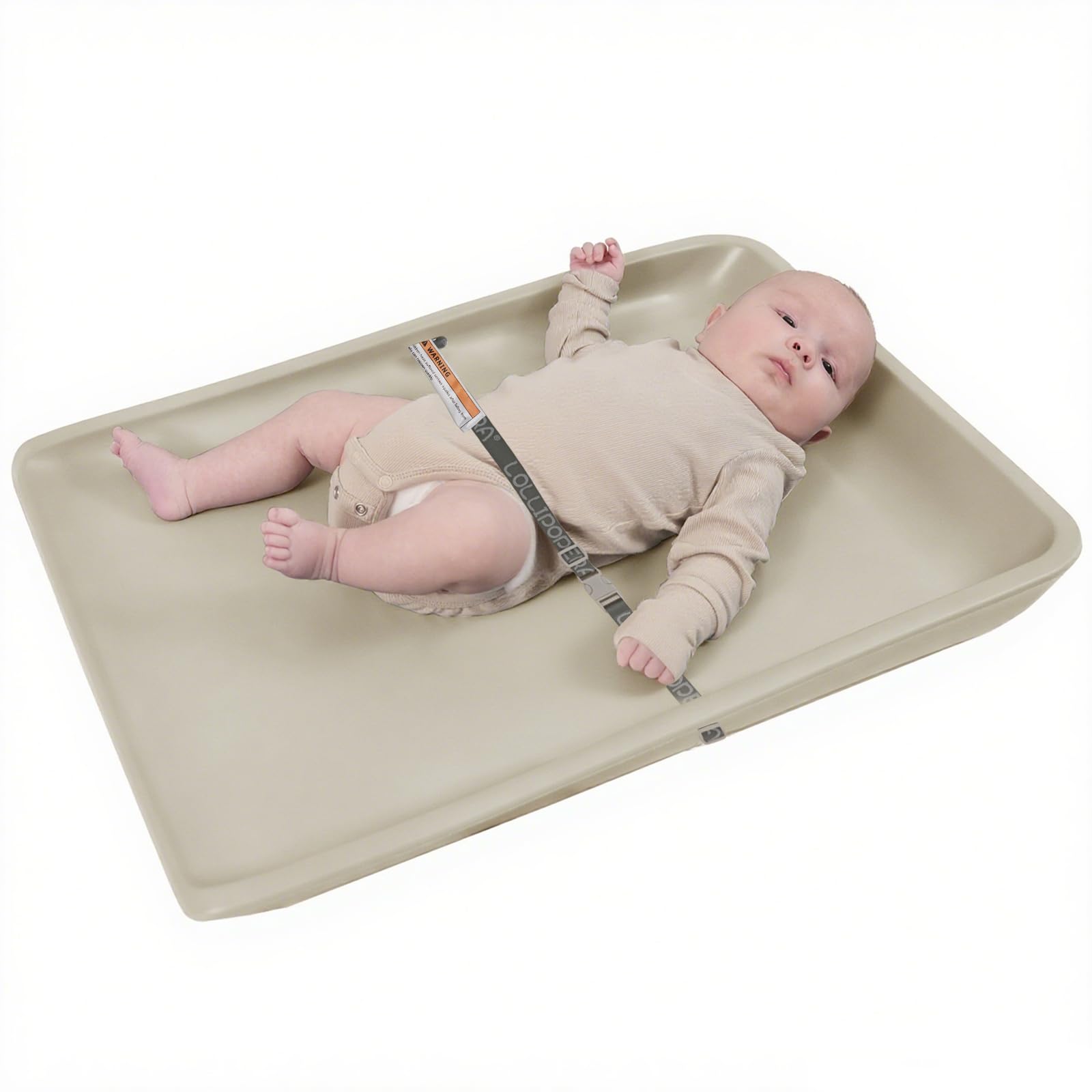 Wipeable Waterproof Baby Changing Pad, Large PU Diaper Pad for Changing Table and Dresser, Easy-Clean with Adjustable Buckle, No-Slip Bottom (Beige)