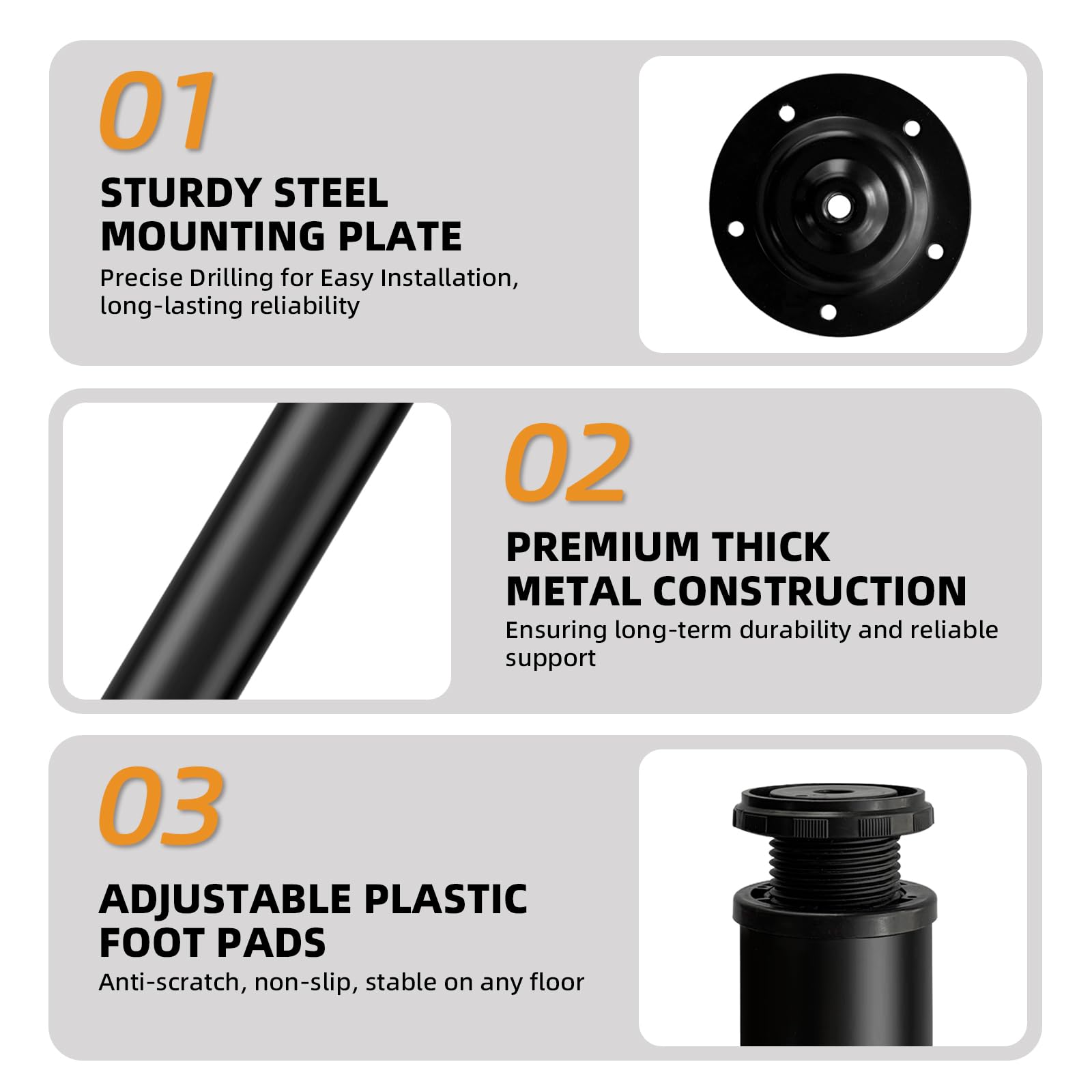 QLLY Juego de 4 Patas metálicas Ajustables, 70 cm de Altura, para Escritorio, Mesa de Oficina, Juego de 4 (70 cm, Negro)