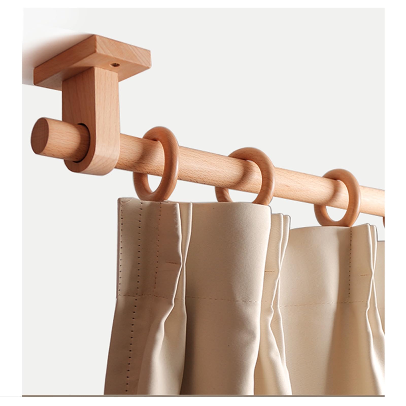 Tringle à rideaux en bois de 120 cm montée sur le côté avec 2 supports et vis de 29 mm de diamètre, idéale pour portes et fenêtres, solution élégante de décoration d'intérieur