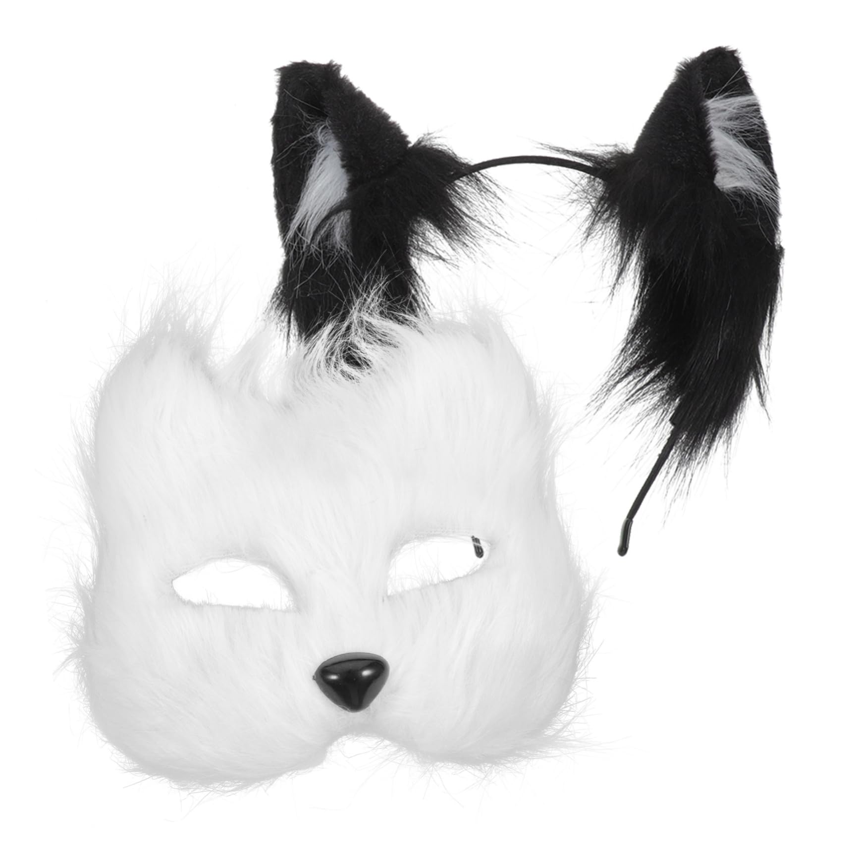 MERRYHAPY Halloween Fox Mask Set Soft Realistic Fox Half-face Mask Hairband for Costume Party and Cosplay